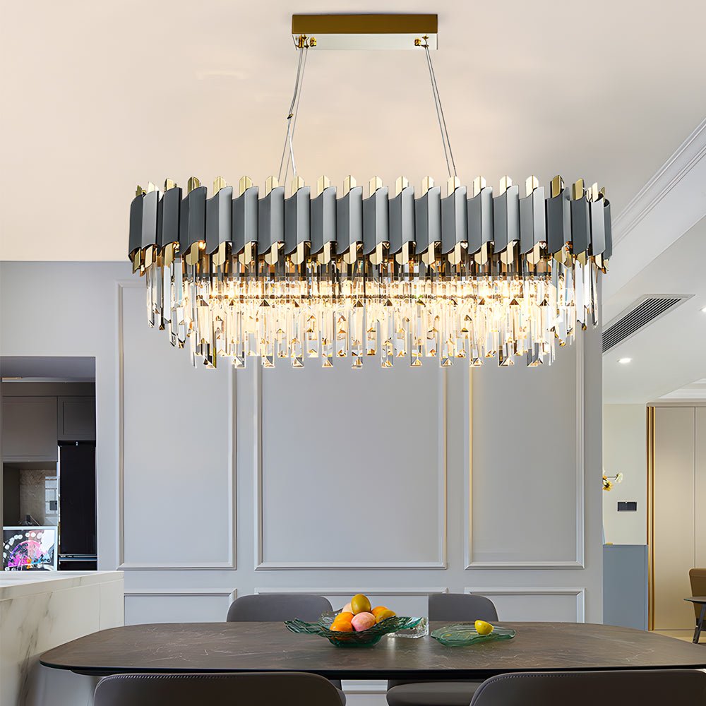 Layered Crystal Chandelier — Stainless Steel & Iron, 6- or 8-Light, Three-Step Dimming (3000K/4500K/6000K), Dining Room