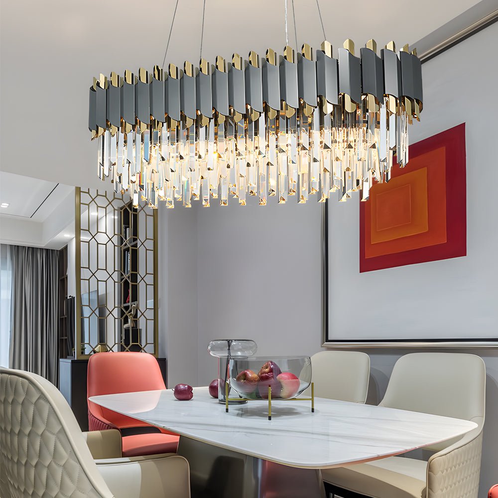 Layered Crystal Chandelier — Stainless Steel & Iron, 6- or 8-Light, Three-Step Dimming (3000K/4500K/6000K), Dining Room