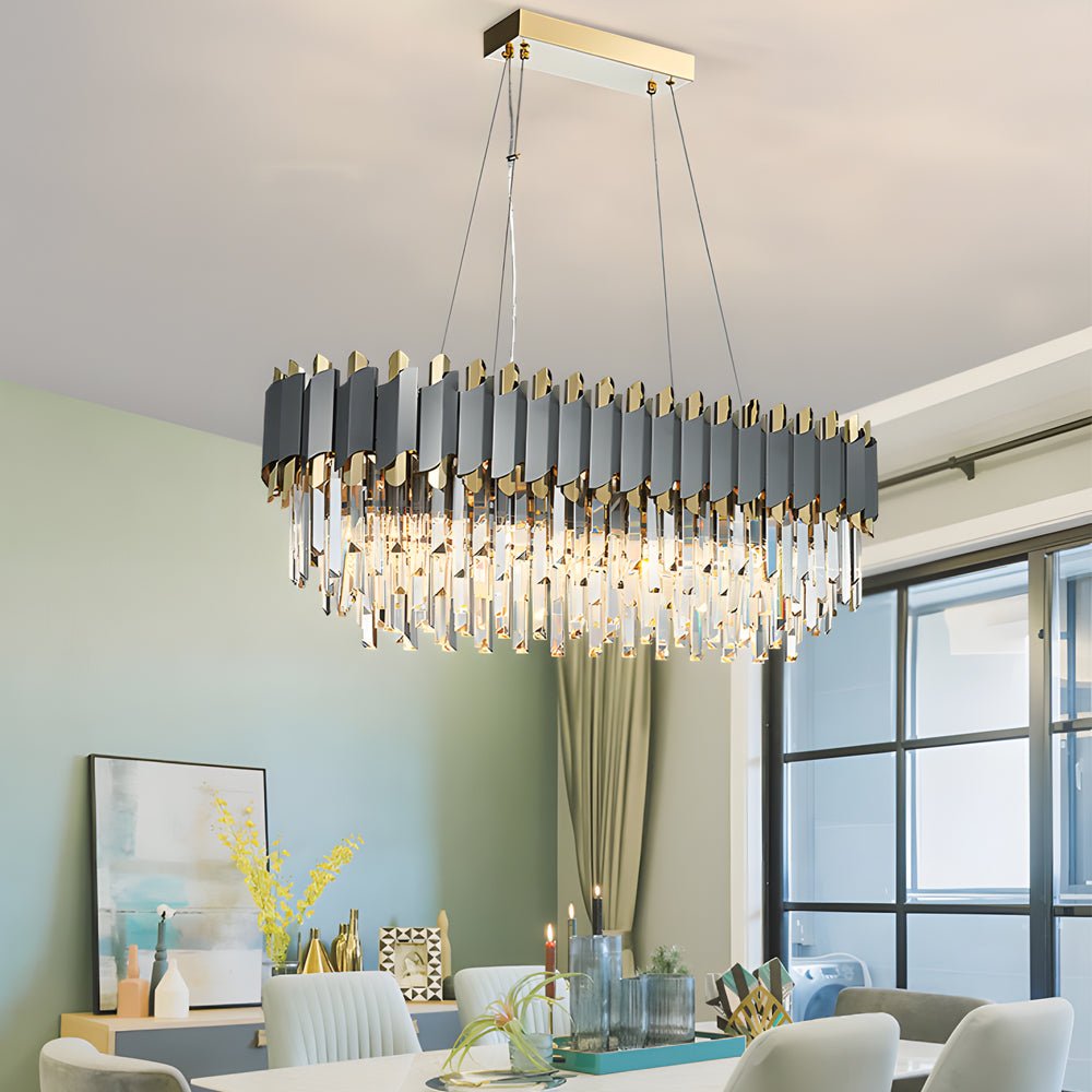 Layered Crystal Chandelier — Stainless Steel & Iron, 6- or 8-Light, Three-Step Dimming (3000K/4500K/6000K), Dining Room