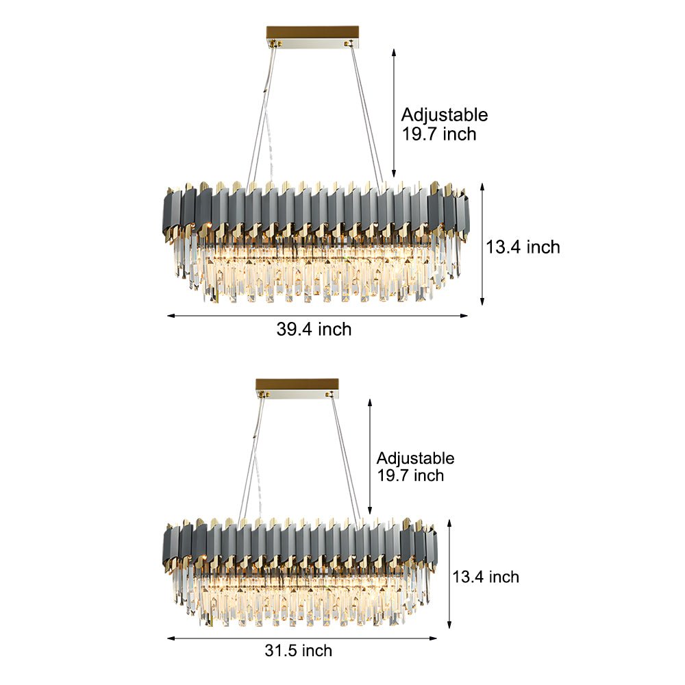 Layered Crystal Chandelier — Stainless Steel & Iron, 6- or 8-Light, Three-Step Dimming (3000K/4500K/6000K), Dining Room