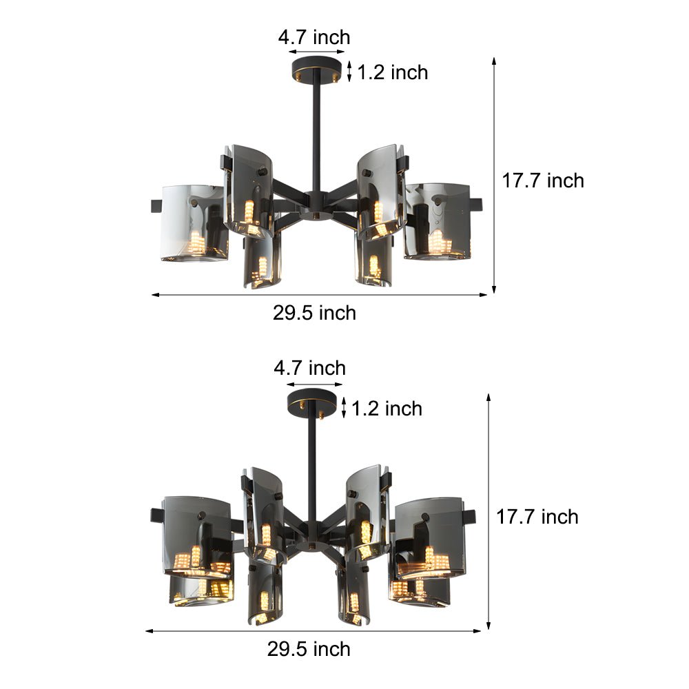 Postmodern Electroplated Glass Chandelier — Copper, 6- or 8-Light, 3-Step Dimming, G9, Black or Copper Finish