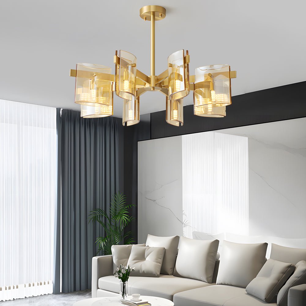 Postmodern Electroplated Glass Chandelier — Copper, 6- or 8-Light, 3-Step Dimming, G9, Black or Copper Finish
