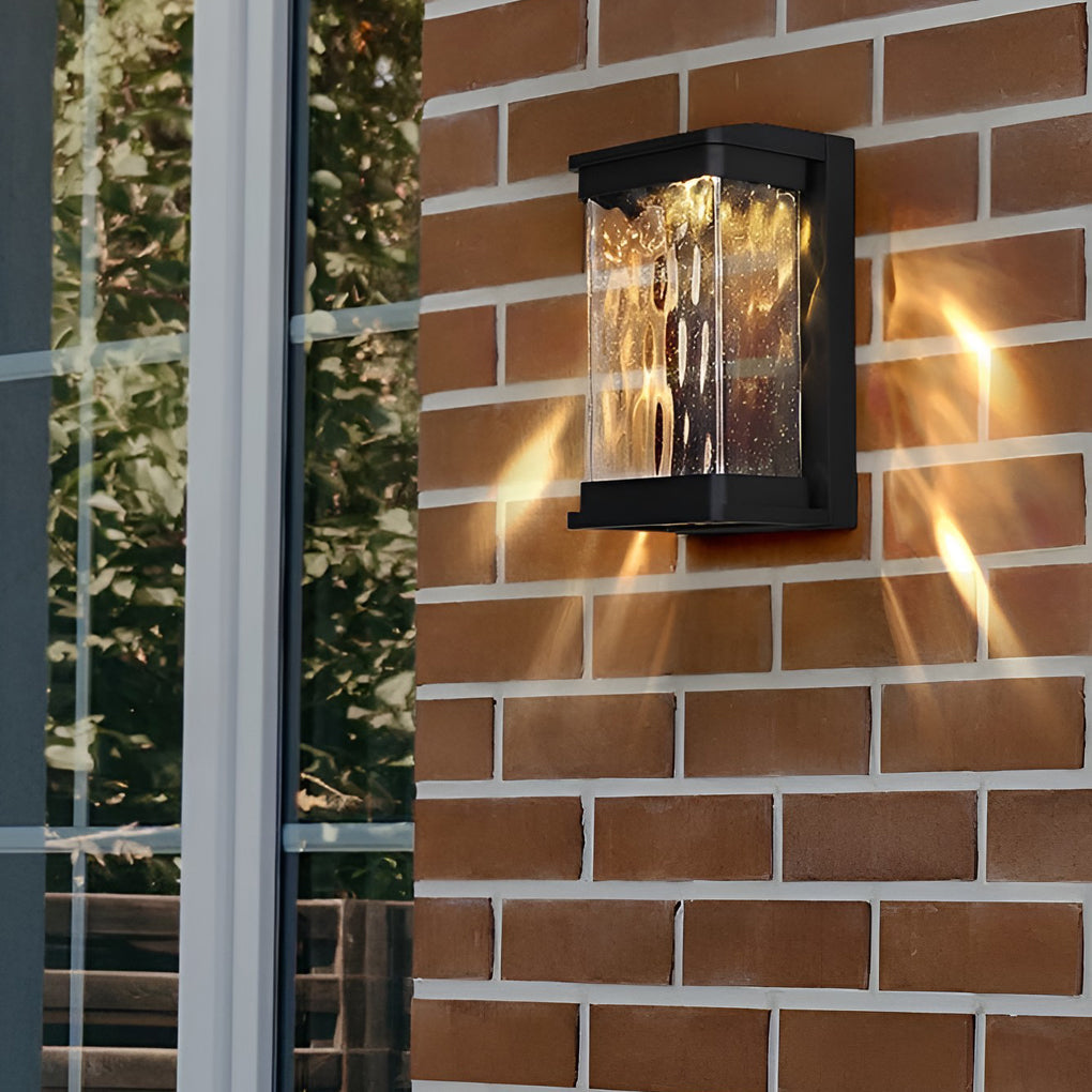 Modern Black Outdoor Wall Sconce — Die-Cast Aluminum, Stone-Textured Glass, 18W LED, IP65 Weatherproof
