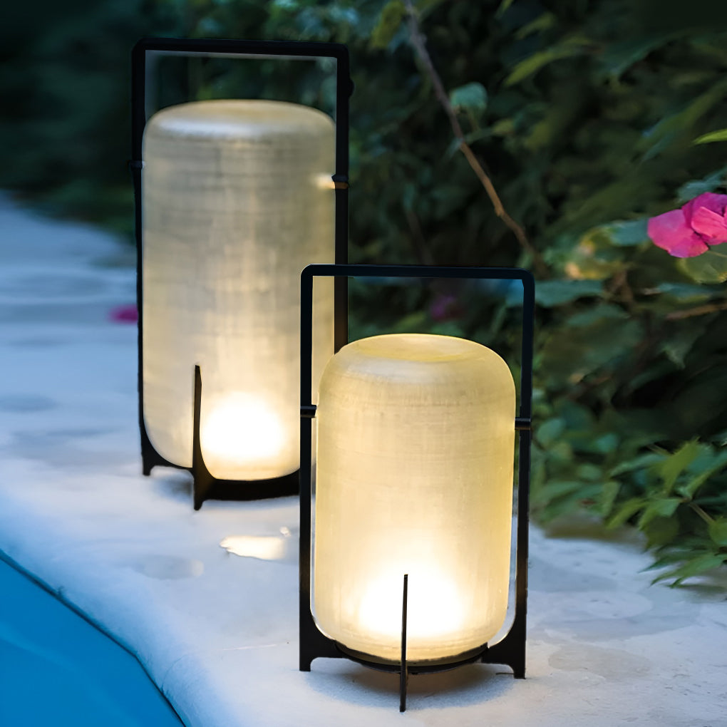 Industrial Lantern Outdoor Floor Lamp — Stainless Steel & Acrylic, Solar, IP65 Weatherproof