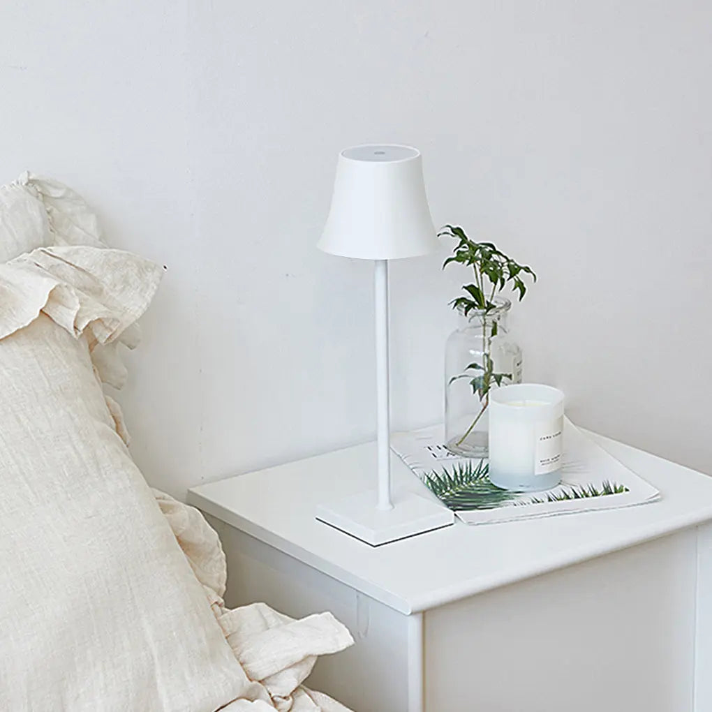 15-Inch Cordless Modern Metal Table Lamp in Black and White with a Cool Hue Luxe