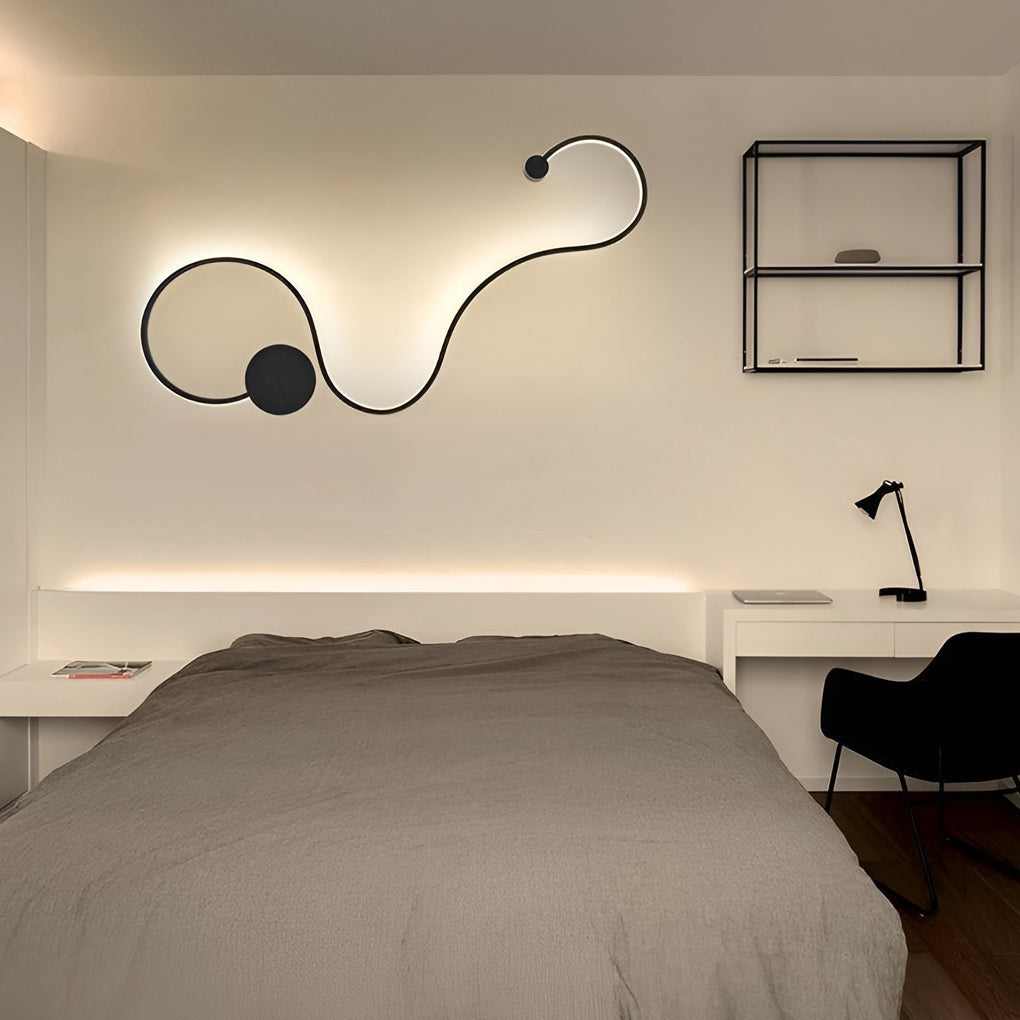 Curved Linear LED Wall Sconce — Black Iron, Modern, 23"–48" Sizes