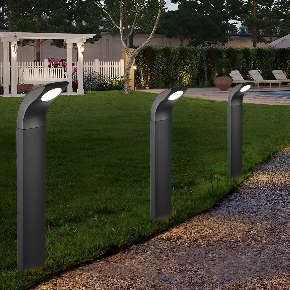 Curved-Head COB LED Bollard Path Light — Matte Black Aluminum, 10W, IP65 Weatherproof, 3000K Warm White