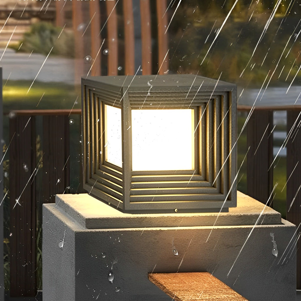 Modern Black Square Solar Post Cap Light — Stainless Steel & Acrylic, LED, IP65 Weatherproof, 3000K