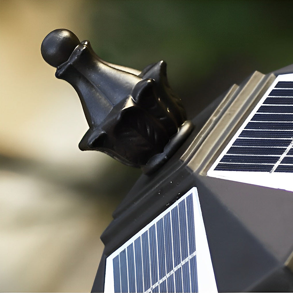 Brown Solar Fence Post Light — Die-Cast Aluminum, Retro Grille, Three-Color LED, IP65 Weatherproof