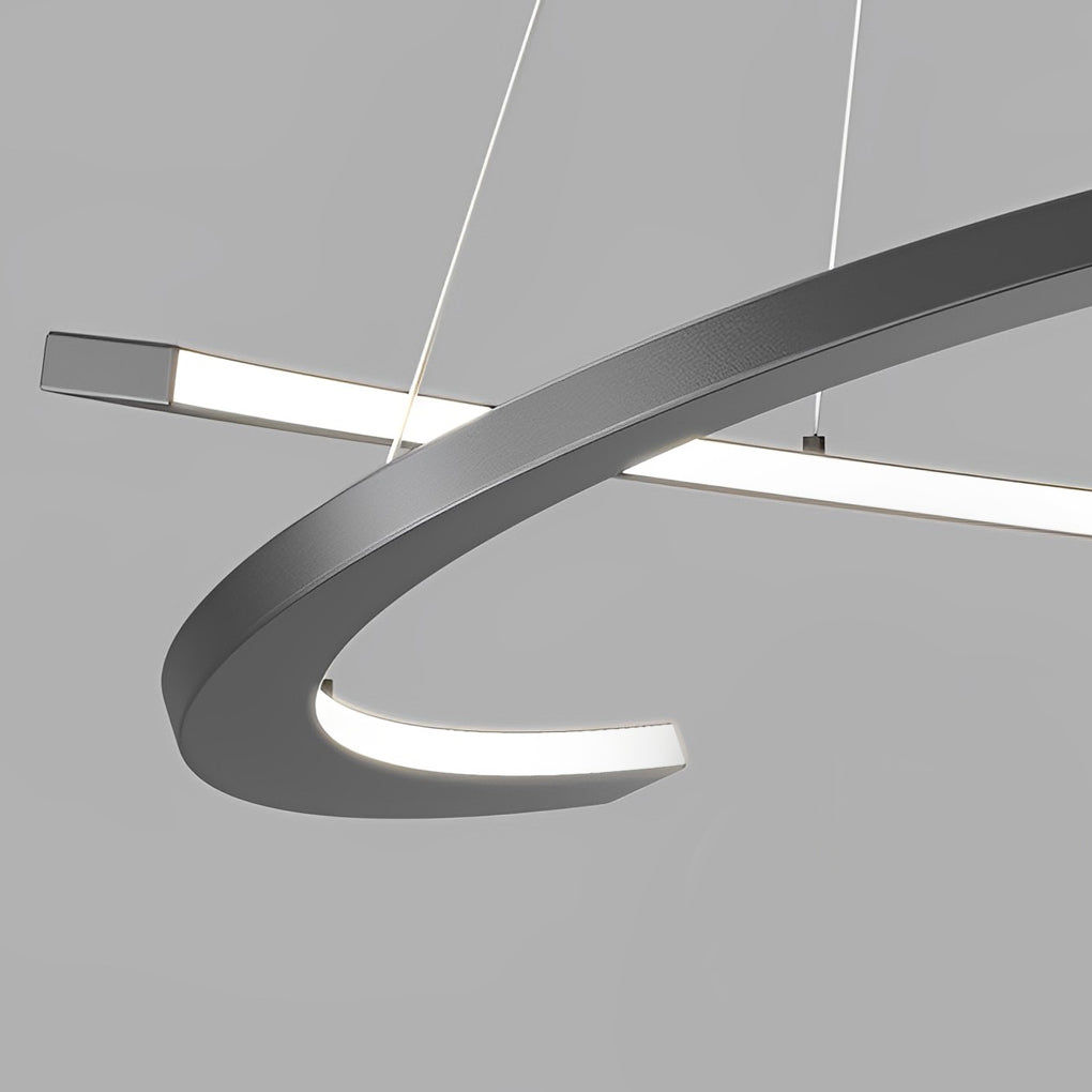 Modern Black Semi-Circular Chandelier — Aluminum & Acrylic, 2-Light LED, 3-Step Dimming, 24"