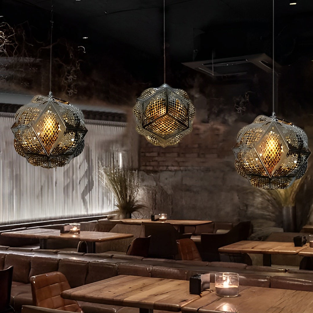 Postmodern Irregular Ball Chandelier — Stainless Steel, 3D Sculptural, Chrome or Gold, 12" or 17"