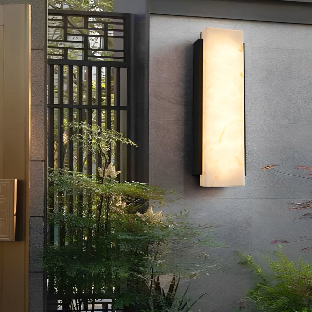 Rectangular Outdoor Wall Sconce — Black Stainless Steel with Imitation Marble Shade, LED, 12W/18W/24W, 3000K, IP65 Weatherproof