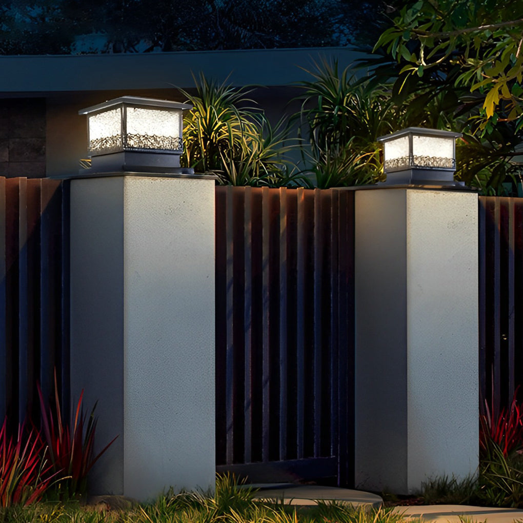 Modern Square Solar Fence Post Light — Black Metal, IP65 Weatherproof, 9.5–11 Hr Runtime