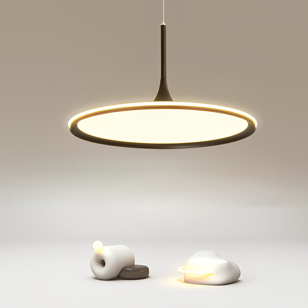 Minimalist Round Ultra-Thin LED Pendant — Aluminum, Silicone Light Guide, 16" Diameter, 3000K / 6000K