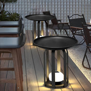 Modern Outdoor Solar Floor Lamp & Table Set — Black Iron, Globe Glass, LED, IP65, RGB + 3000K Warm White
