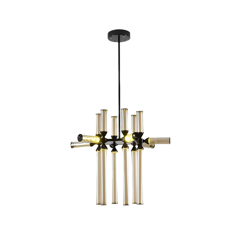 Minimalist Spliced Glass Tube Chandelier — Aluminum, 36W LED, 3000K Warm White, Hardwired