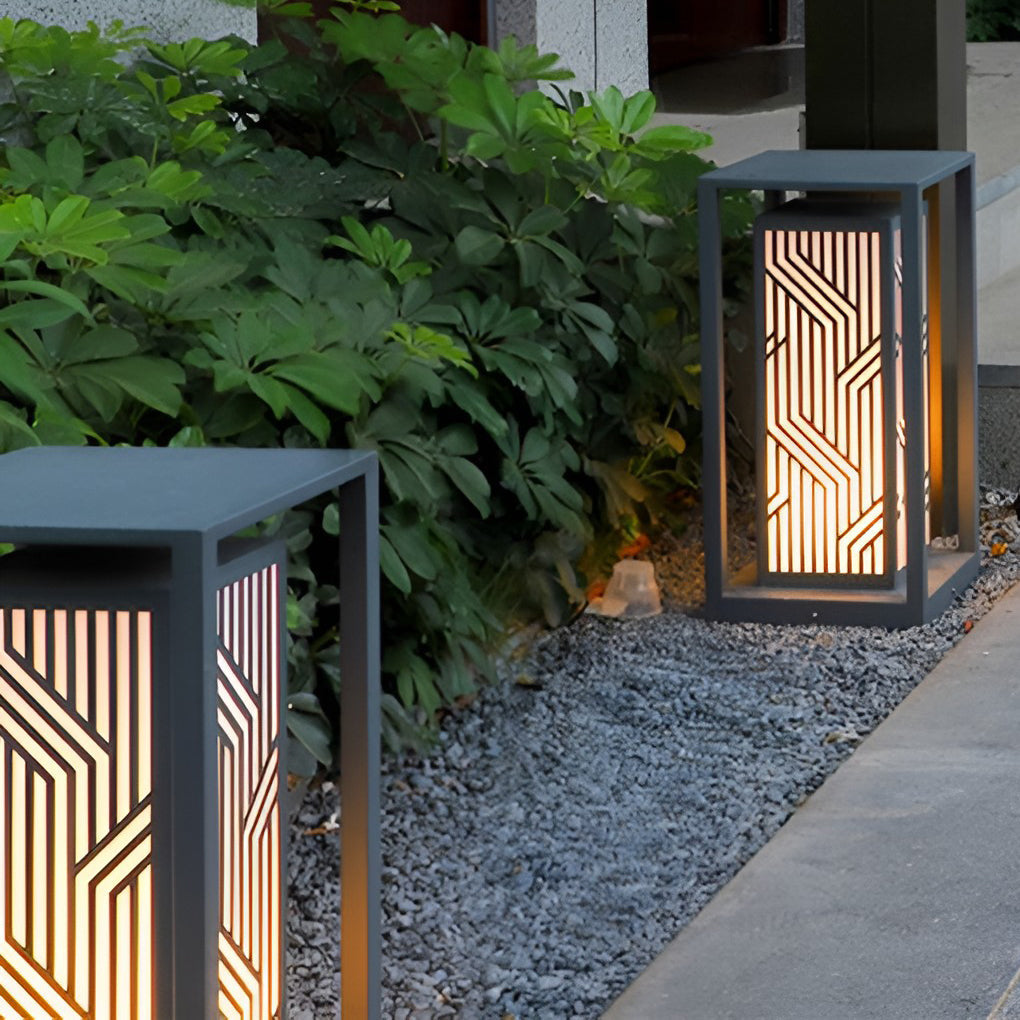 Retro Cuboid Outdoor Pathway Bollard Lantern — Stainless Steel, Gray, LED, IP54, 3000K Warm White, 10"×10"×20"
