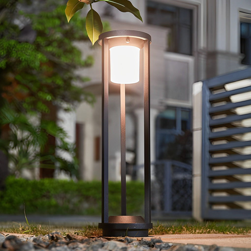 Modern Black Solar Bollard Path Light — Die-Cast Aluminum, LED, Three-Step Dimming (3000K/4500K/6000K), IP55 Weatherproof