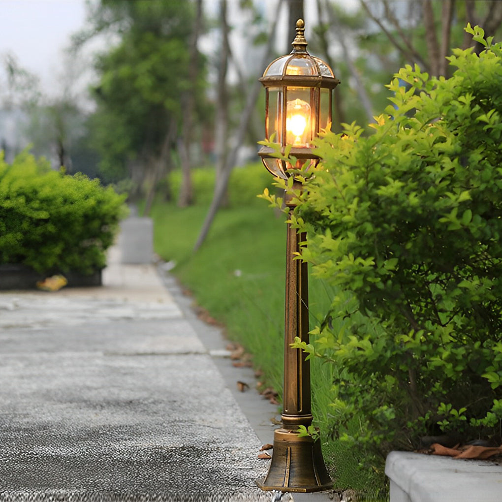 Vintage Golden Outdoor Post Light — Die-Cast Aluminum and Glass, E27, 46" H, Waterproof Rustproof