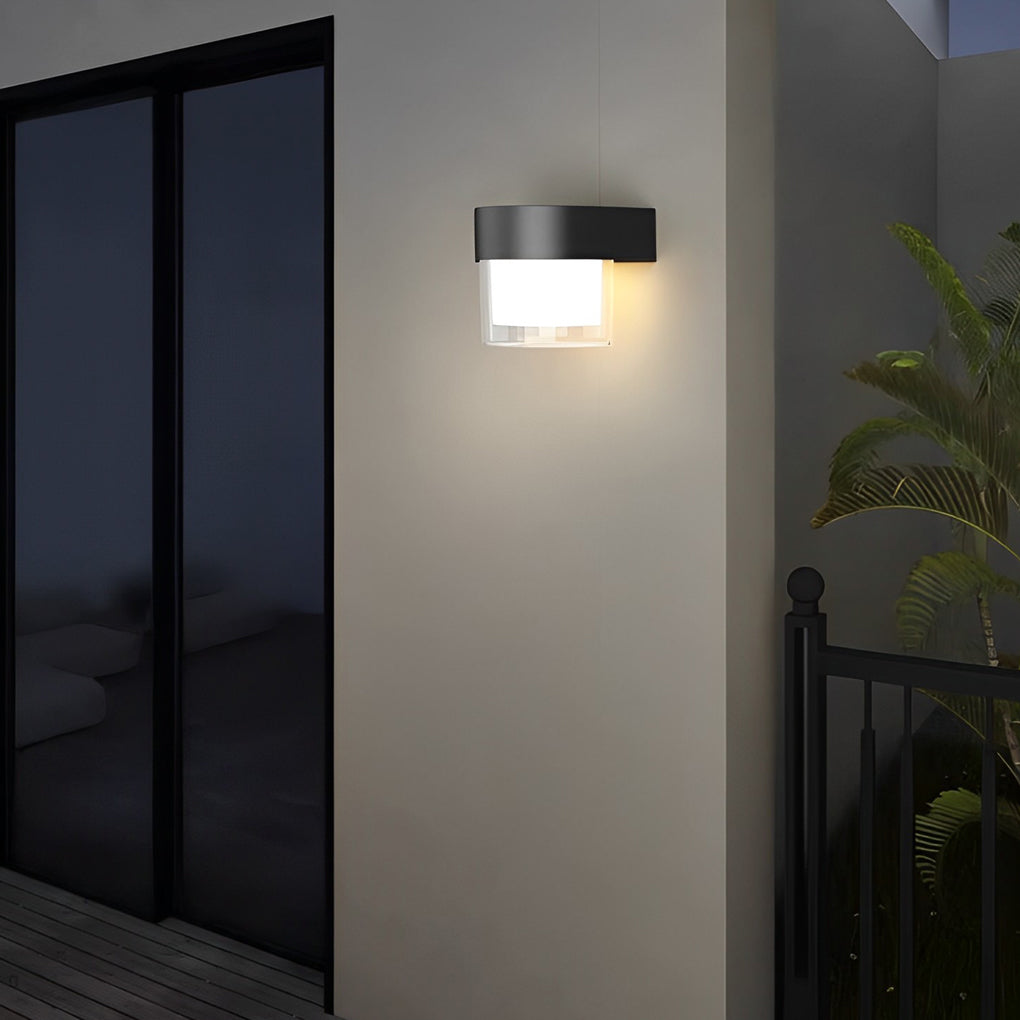 Minimalist Solar Outdoor Wall Sconce — Black Iron, LED Weatherproof, Square or Round