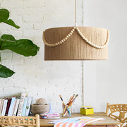 Bohemian Pendant Chandelier — Hemp Rope, Wood Beads and Tassels, E27, 16" or 20" Diameter