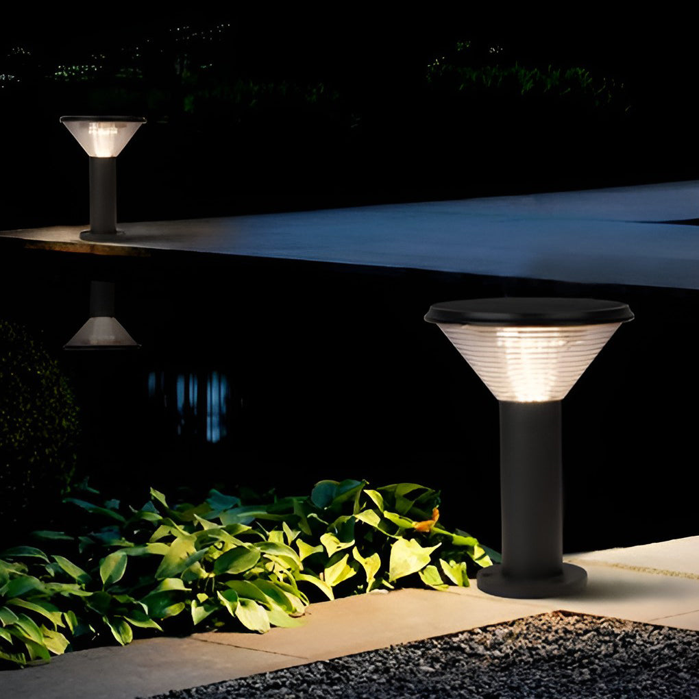 Modern Cylindrical Tapered Solar LED Bollard Light — Black Aluminum, 3-Step Dimming, Remote Control, 24" or 31"