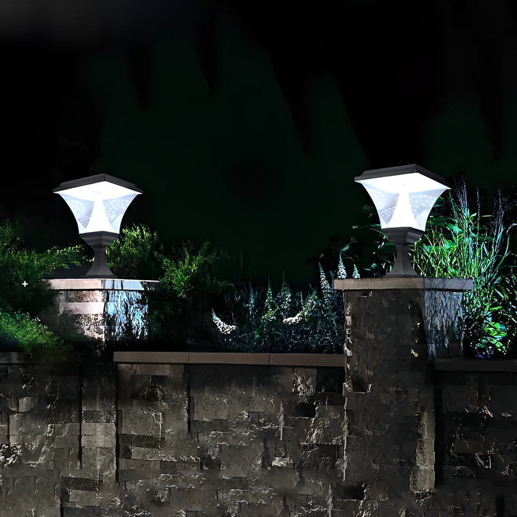 Retro Square Solar Fence Post Light — Matte Black Aluminum, LED, IP65, 3000K / 6000K, 12" × 12" × 18"