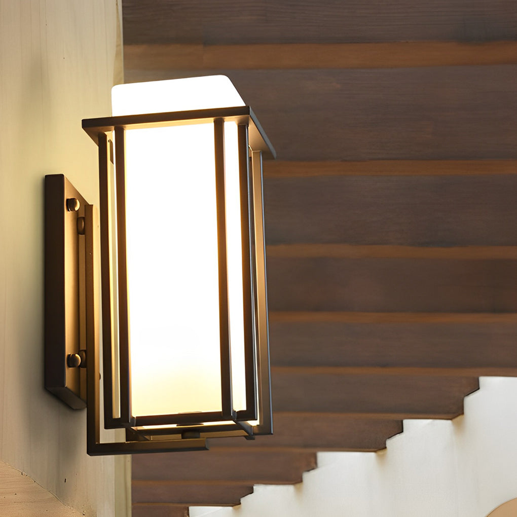 Retro Square Outdoor Wall Sconce — Matte Black Iron, Milky Glass, LED E27, Waterproof