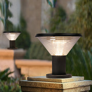 Circular Solar Post Cap Light — Die-Cast Aluminum, Frosted, Remote Control, Light-Control Mode, IP-Rated Weatherproof, 9" Dia.