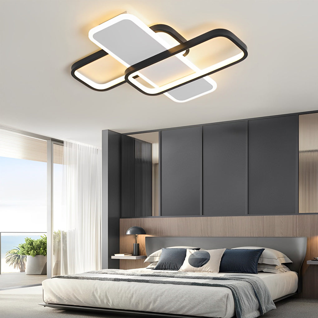 Square Overlapping Flush-Mount Chandelier — Aluminum & Acrylic, LED, Stepless Dimming, 3000K–6000K