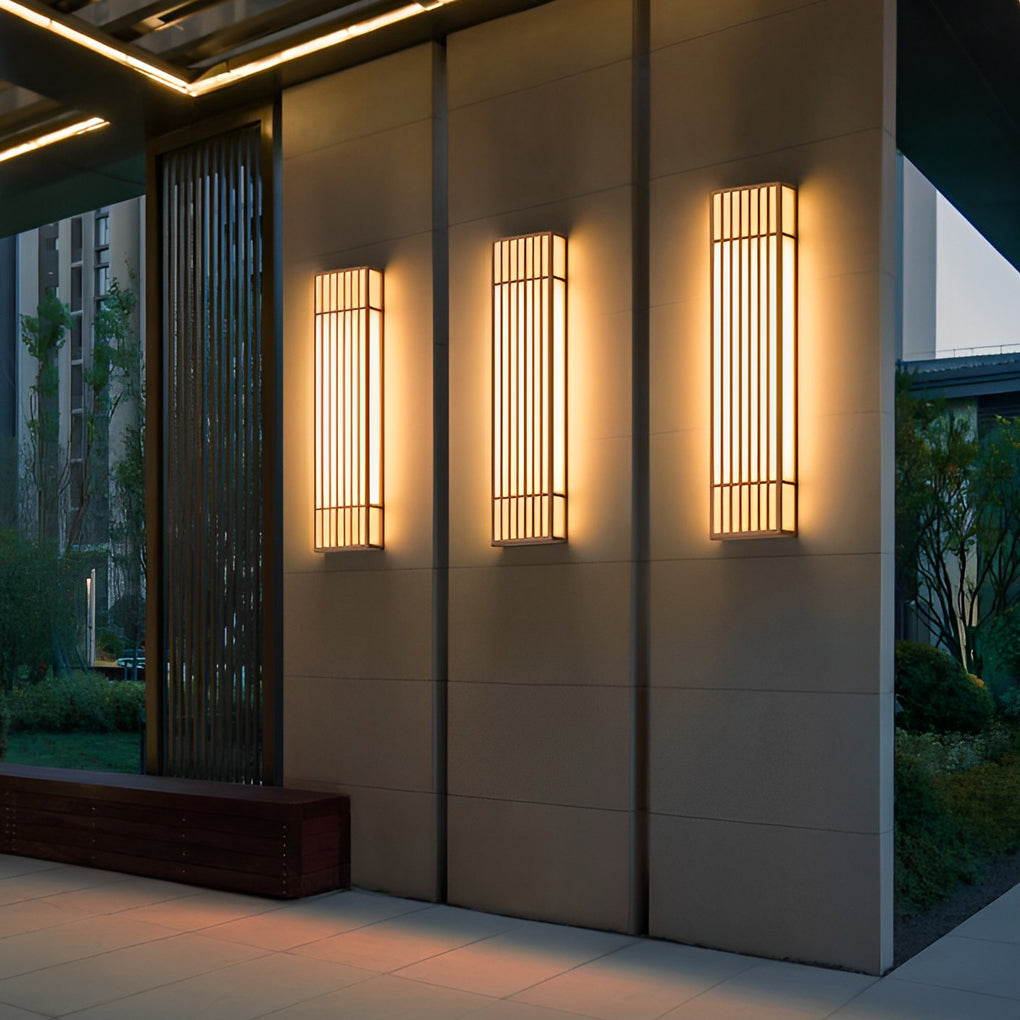Retro Vertical Stripe Grid Outdoor Wall Sconce — Brown Stainless Steel, LED 3000K, IP65 Weatherproof, 23.6"–47.2"