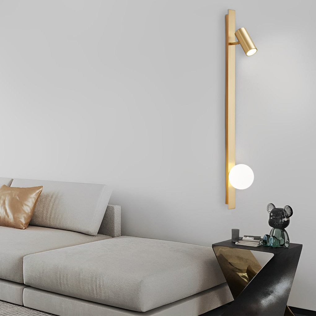 Linear Wall Sconce with Adjustable Spotlight — Black and Gold, Copper and Glass, Three-Step Dimming (3000K/4500K/6000K), LED, 31"