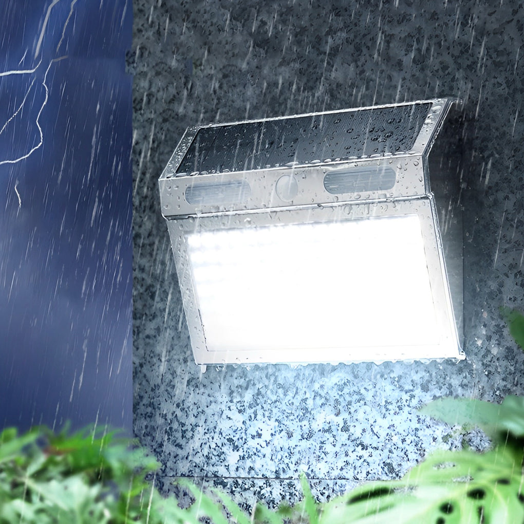 Rectangular Solar Outdoor Wall Sconce — Stainless Steel, LED, Motion Sensor, IP65, 4-Mode, 6500K