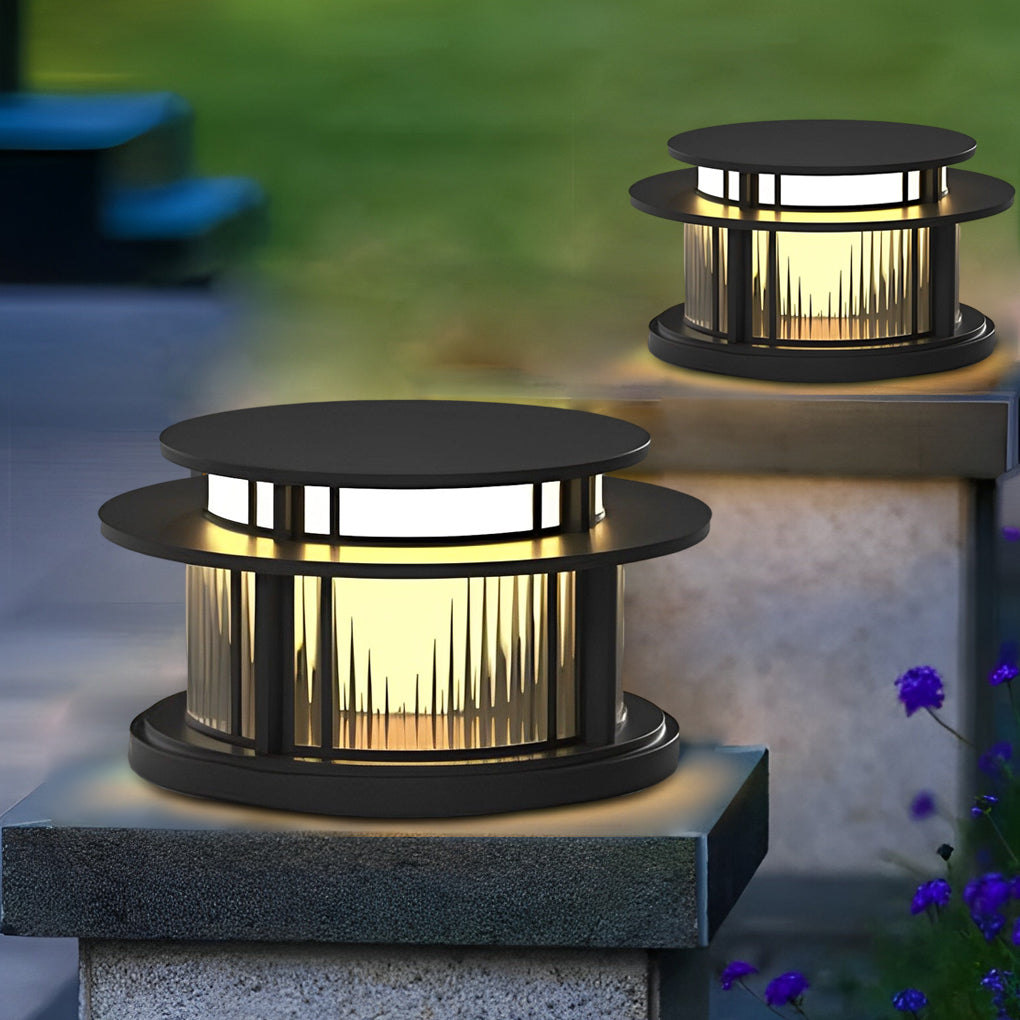 Modern Round Outdoor Pillar Light — Stainless Steel, Black, Solar or Wired, Three-Step Dimming, IP65 Weatherproof