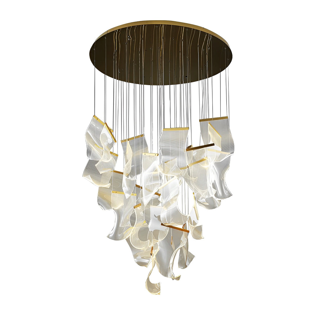 Irregular Curl Acrylic LED Chandelier — Gold, Stainless Steel & Aluminum, 6- to 28-Light, Stepless Dimming, 3000K–6000K