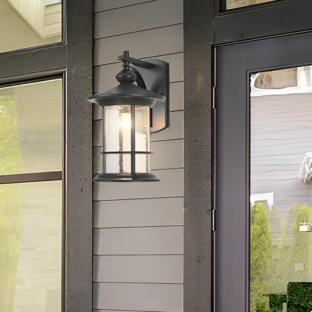Retro Outdoor Wall Sconce — Black Aluminum and Glass, E27, IP65 Weatherproof, 8" × 13"