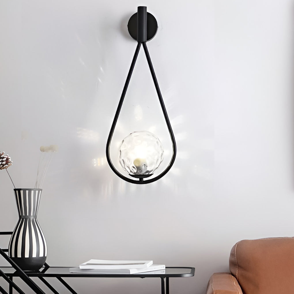 Waterdrop Wall Sconce — Iron and Glass, E27, 9" × 22", Black or Gold