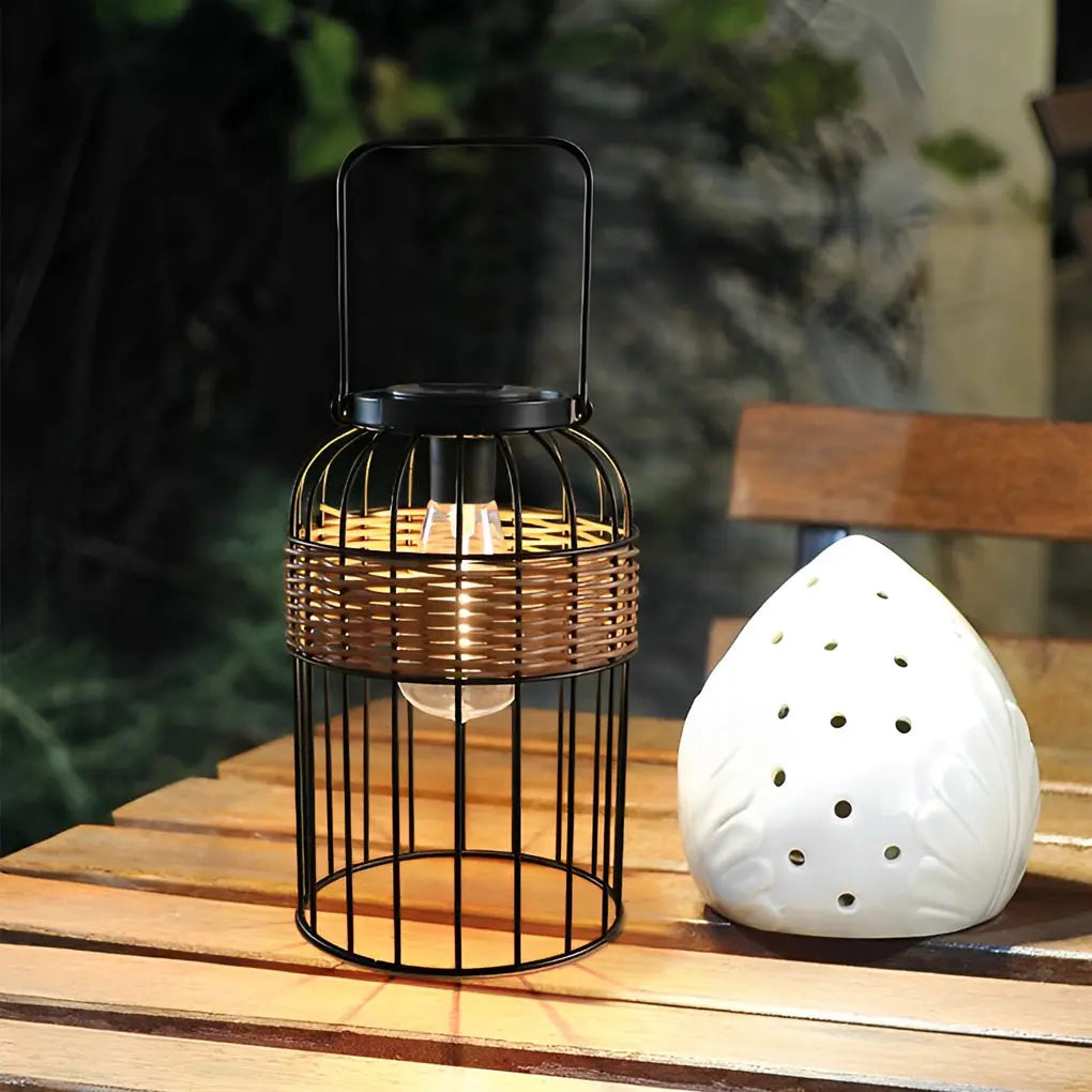 Intelligent Solar Night Light: Portable Waterproof Lantern-Shaped Rattan Design Luxe