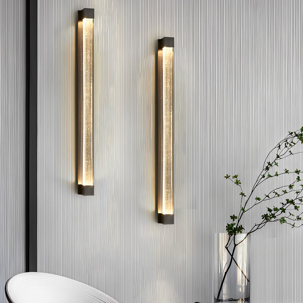 Postmodern Minimalist Strip Crystal Linear Wall Sconce — Crystal Glass, LED, 3000K Warm White, 22" Height, Black or Bronze