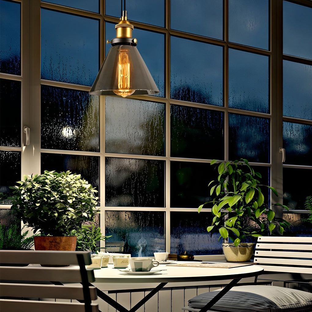 Industrial Retro Mini Pendant — Electroplated Smoke Gray Glass, Adjustable 59" Cord