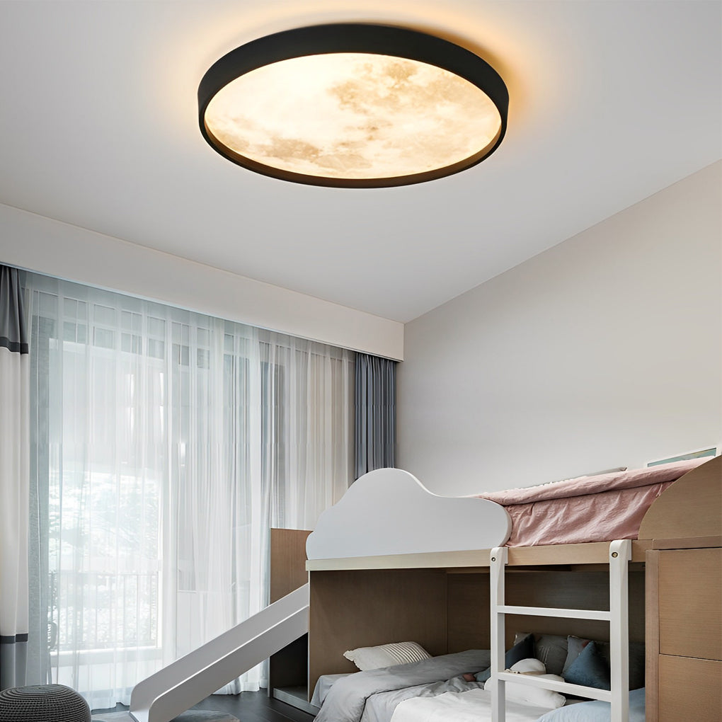 Moon Flush-Mount Ceiling Light — Black Iron and Acrylic, LED, 3-Step Dimming, 14W–45W