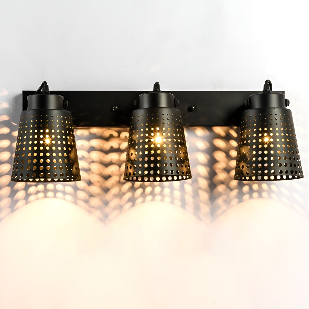Retro Hollow Industrial Plug-In Wall Sconce — Black Iron, Adjustable Arm, E27, 1-, 2-, or 3-Light