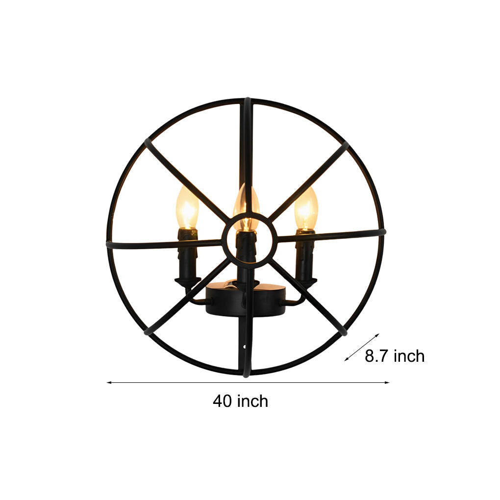 Hemispherical Retro Industrial Wall Sconce — Black Iron, E14 3-Light, 15.7" Hardwired