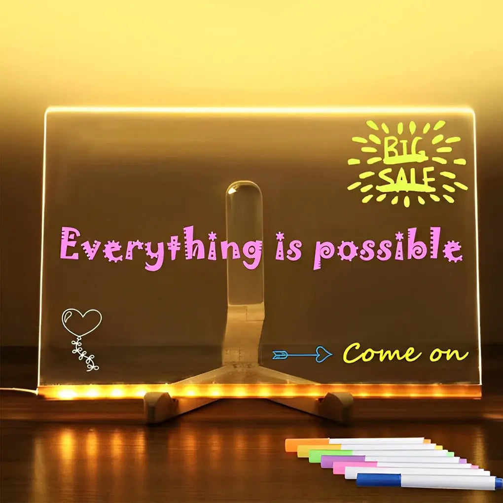 LED Acrylic Message Board Colorful Writable Table Lamp Luxe