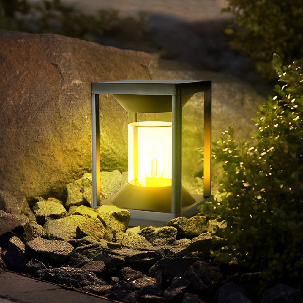 Modern Black Square Solar LED Pillar Light — Aluminum, 3W, IP65 Weatherproof, 7" × 11"