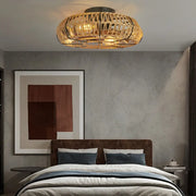 Industrial Style Inverter Ceiling Fan Lamp with Creative Rattan and Iron Design Luxe