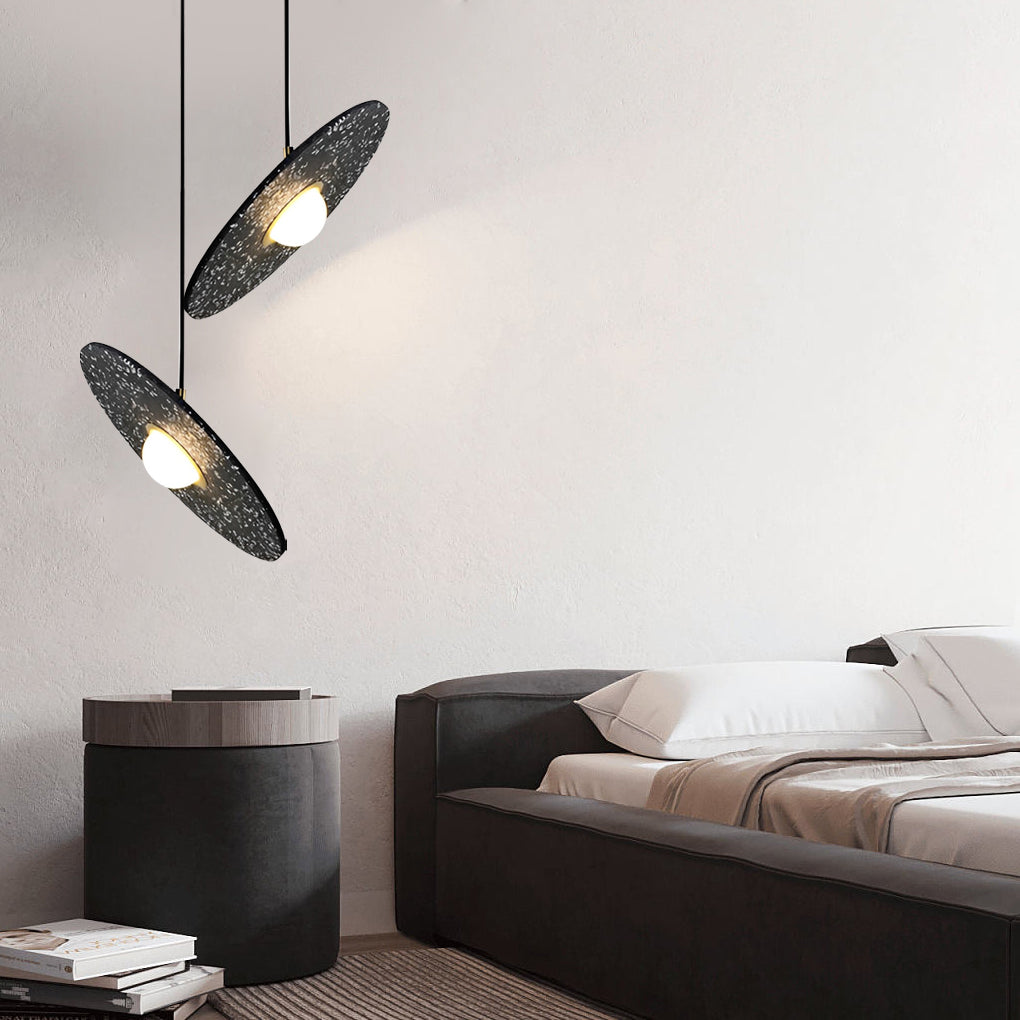 Terrazzo Planet Pendant Light — Concrete & Tempered Glass, G4 LED, 15.7" Diameter, Adjustable Angle