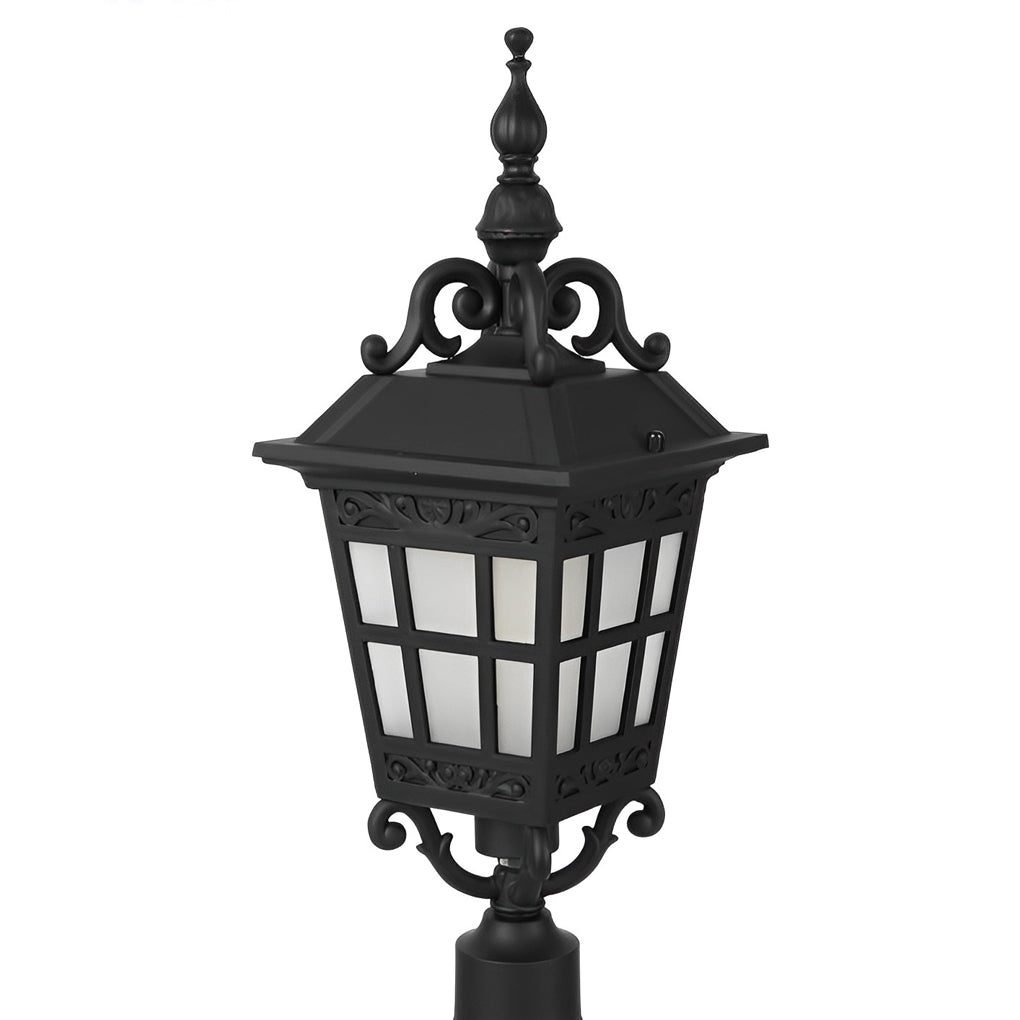 Retro-Industrial Outdoor Post Light — Die-Cast Aluminum and Frosted Glass, E27, IP33, 6" x 35"