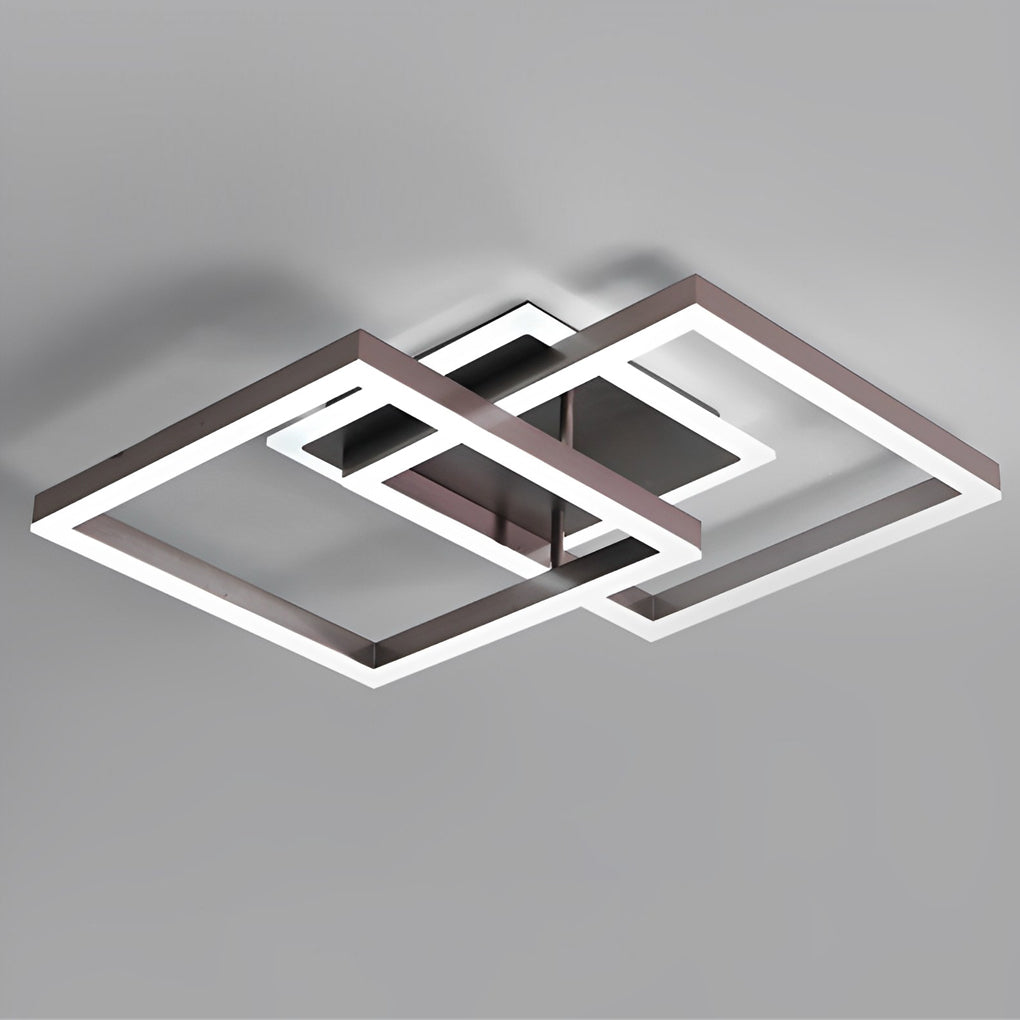 Modern Square Overlapping LED Semi-Flush Mount — Brown Aluminum & Acrylic, 64W / 80W, 3000K / 6000K