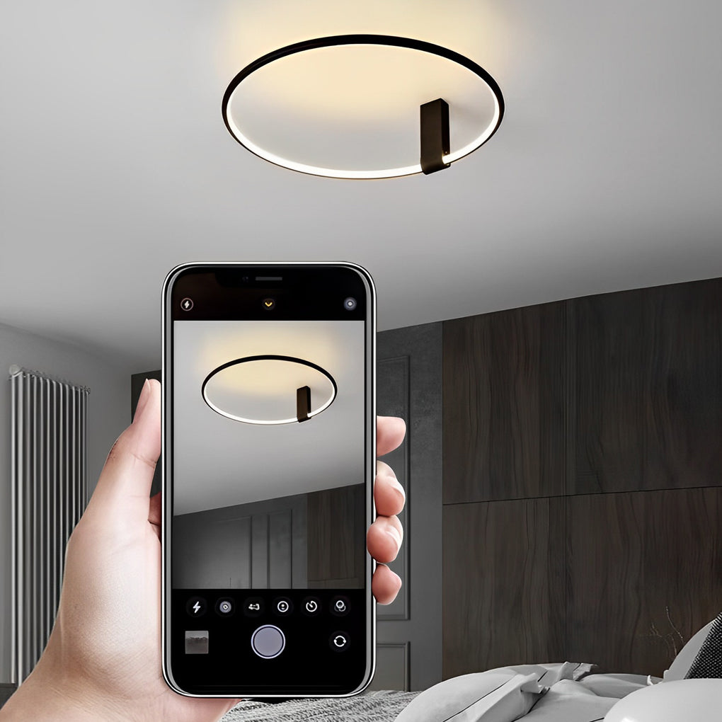 Modern Minimalist LED Semi-Flush Mount — Black Aluminum, Adjustable, 3-Step Dimming, 12"–20"